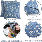 Ridhi Hand Block Print 18x18 Baby Blue Decorative Outdoor Couch Throw Canvas Pillow Cover Set of 2 Washable Modern Vintage Boho Chic Spring Home Decor Gifts Cover