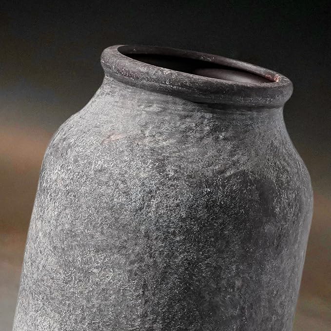 Rustic Ceramic Flower Vase, 9 inch Terracotta Farmhouse Pottery Vase for Home Decor, Farmhouse Decor, Living Room, Shelf, Office, Table Decoration