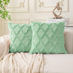 Set of 2 Soft Moroccan Throw Pillow Covers 18x18 Inch Plush Boho Decorative Pillow Cover Accent Cushion Case for Couch Sofa Bed, Sage Green