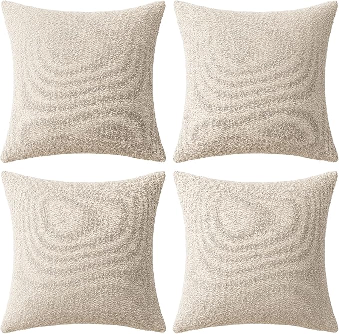 MIULEE Pack of 4 Decorative Textured Boucle Throw Pillow Covers 20x20 Inch Beige Accent Solid Pillow Cases Soft Couch Cushion Covers for Modern Farmhouse Boho Chair Sofa Bed Livingroom Home Decor