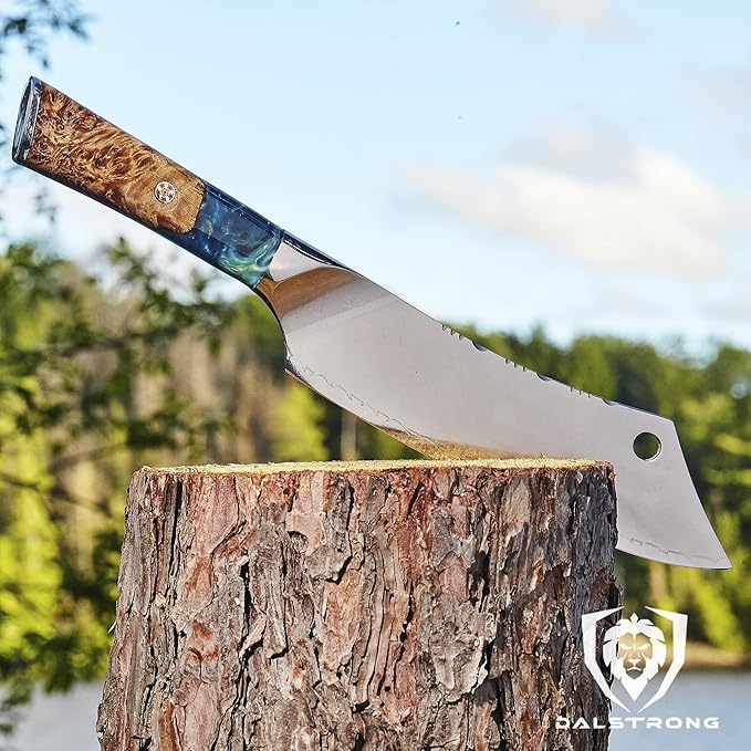 Dalstrong Chef & Cleaver Hybrid Knife - The 'Crixus' - 8 inch - Valhalla Series - 9CR18MOV HC Steel - Celestial Resin & Wood Handle - Razor Sharp Chef's Knife - w/Leather Sheath