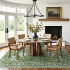 GENIMO Washable Rug 8X10 Area Rugs for Living Room Bedroom, Machine Washable Area Rug, Print Vintage Tribal Aesthetic Carpet, Low Pile Mat with Non Slip Rubber Backing, Distressed Green