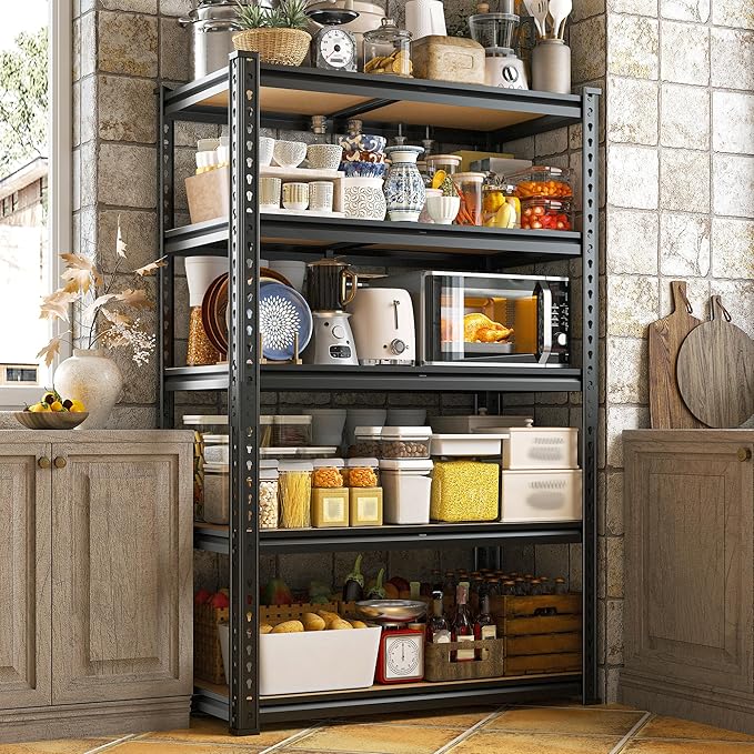REIBII Storage Shelves 2020LBS Garage Shelving Heavy Duty 5 Tier Metal Shelving Adjustable Utility Shelf Rack for Garage Pantry Closet Kitchen Basement 28" W x 12" D x 59.8" H, 3 Pack