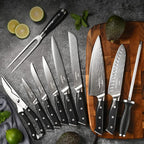 NANFANG BROTHERS Damascus Kitchen Knife Set, 18-Piece with Block, Ergonomic Handles, Carving Fork, Sharpener, Shears