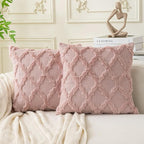 Set of 2 Soft Moroccan Throw Pillow Covers 16x16 Inch Plush Boho Decorative Pillow Cover Accent Cushion Case for Couch Sofa Bed, Pink