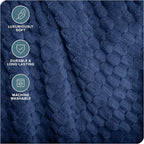 Bare Home Textured Fleece Blanket - Throw/Travel - Ultra-Soft Lightweight for Bed, Sofa, and Couch - Luxury Microplush - Cozy Warm Blanket (Throw/Travel, Waffle Dark Blue)