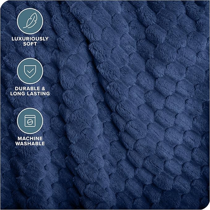 Bare Home Textured Fleece Blanket - Throw/Travel - Ultra-Soft Lightweight for Bed, Sofa, and Couch - Luxury Microplush - Cozy Warm Blanket (Throw/Travel, Waffle Dark Blue)