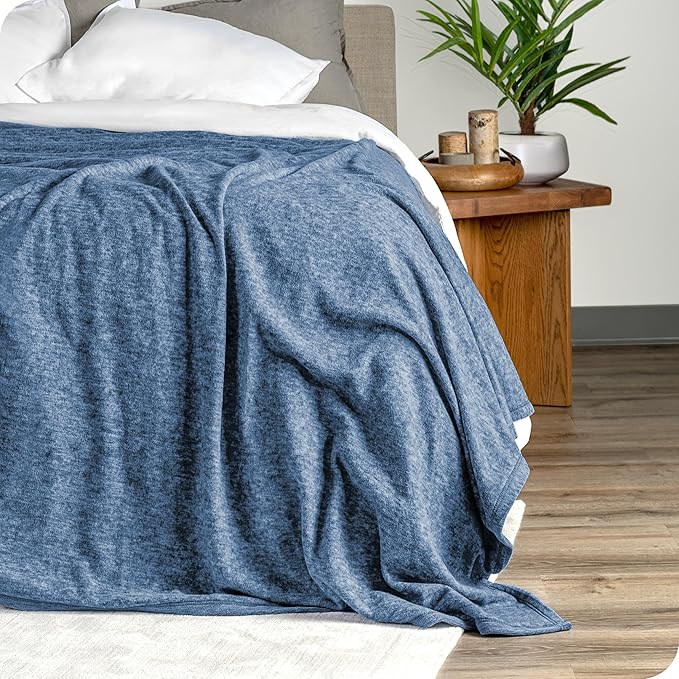 Bare Home Polar Fleece Blanket - Full/Queen - Heathered Dark Blue - Warm & Cozy - Premium Fleece - Throw for Bed, Camping, and Travel - Lightweight (Full/Queen, Heathered Dark Blue)