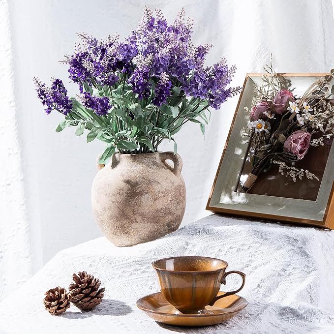 6 Inch Ceramic Vase, Terracotta Flower Vases, Vintage Porcelain Vase for Home Decor, Decorative Farmhouse Vase with hadle for Home Decor, Living Room, Shelf Decor, Farmhouse, Table, Lyeec