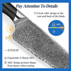 Chef's Knife, 7” Japanese Damascus Chefs Knife, Classic Light Kitchen Knife, Hand Forged Black Japanese chef knife, Professional Sharp Cooking Knife, Full Tang & Ergonomic ABS Handle Design