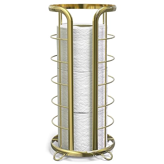 BROOKSTONE, Gold Toilet Paper Holder, Freestanding Bathroom Tissue Organizer, Minimalistic Storage Solution, Modern & Stylish Design [Holds MEGA Rolls]