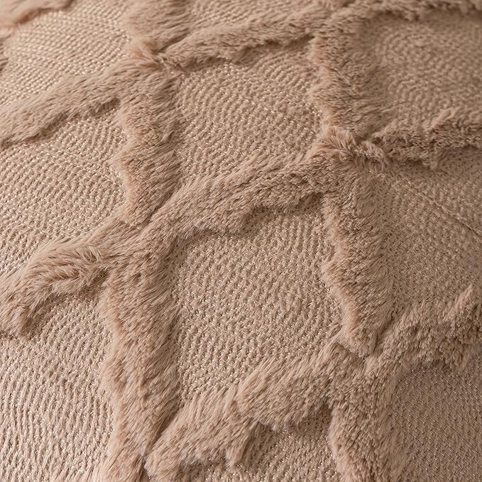 Set of 2 Soft Moroccan Throw Pillow Covers 12x20 Inch Plush Boho Decorative Pillow Cover Accent Cushion Case for Couch Sofa Bed, Light Brown