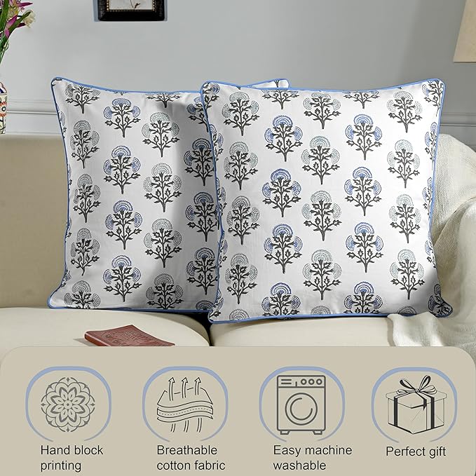 Ridhi Modern Farmhouse Pillow Covers Decorative Cotton Throw Pillow Covers Set of 2 Taupe Cushion Covers with Piping for Couch Sofa Bed Living Room Spring Home Decor 16x16