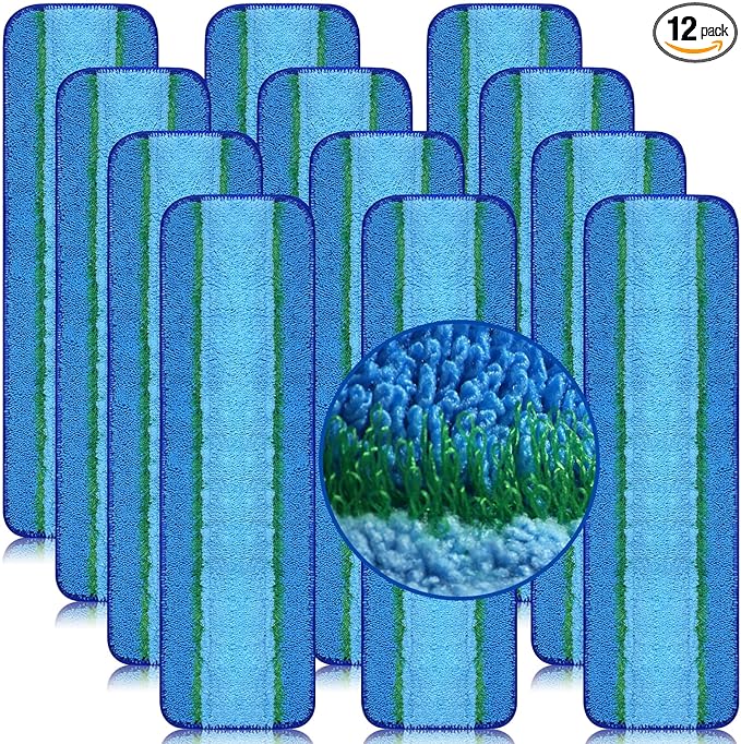12 Pack 18 Inch Deep Cleaning Replacement Pads Compatible with Bona Family of Mops, Premium Microfiber Floor Mop for Hardwood Floors and Multi-Surface Floor Cleaner