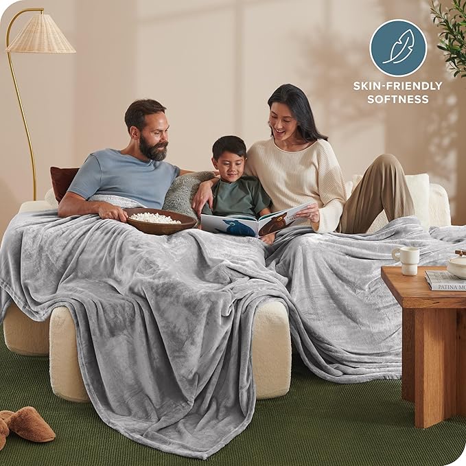 Bare Home Fleece Blanket - Giant Size - Ultra-Soft Lightweight for Bed, Sofa, and Couch - Luxury Microplush - Cozy Warm Blanket (Giant, Light Grey)