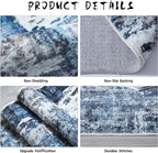 Rugcomf 8x10 Rug Washable Boho Rug Soft Large Area Rug Non-Slip Non-Shedding Faux Wool Vintage Rug for Living Room, Farmhouse, Dining Room, Indoor, Kids Playroom, Blue