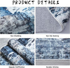 Rugcomf Area Rug 5x7 Washable Rug Boho Soft Abstract Pattern Non-Slip Non-Shedding Faux Wool Vintage for Living Room, Bedroom, Farmhouse, Dining Room, Indoor, Kids Playroom, Blue