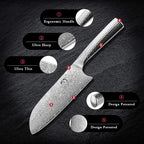Damascus Steel Knife Set With Block - 3-Piece Kitchen Set Includes Chef, Santoku, Paring Knife - Stain & Rust Resistant