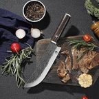 Professional 7.8-inch Chef Knife, High Carbon Stainless Steel Blade for Cutting Meat, with Leather Sheath Scabbard, Ash Wood Handle, Suitable for Kitchen, Outdoor Cooking, BBQ