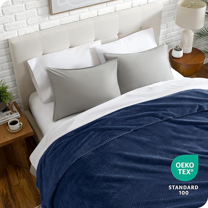 Bare Home Textured Fleece Blanket - Twin/Twin Extra Long - Ultra-Soft Lightweight for Bed, Sofa, and Couch - Luxury Microplush - Cozy Warm Blanket (Twin/Twin XL, Chevron Dark Blue)