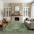 GENIMO Washable Rug 8X10 Area Rugs for Living Room Bedroom, Machine Washable Area Rug, Print Vintage Tribal Aesthetic Carpet, Low Pile Mat with Non Slip Rubber Backing, Distressed Green