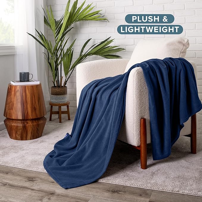 Bare Home Polar Fleece Blanket - Extra Long - Dark Blue - Warm & Cozy - Premium Fleece - Throw for Bed, Sofa, Camping, Travel and Cold Nights - Lightweight (Twin/Twin XL, Dark Blue)