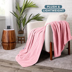 Bare Home Polar Fleece Blanket - Throw - Light Pink - Warm & Cozy - Premium Fleece - Blanket for Bed, Sofa, Camping, Travel and Cold Nights - Lightweight (Throw, Light Pink)