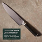 Material, The 8" Japanese Chef's Knife For Chopping & Cutting, Razor-Sharp Strong Blade, Carbon Stainless Steel, Almost Black