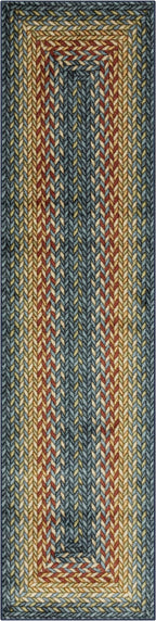 Maples Rugs Marion Bohemian Braided Design Print Runner Rug – Made in USA – Washable, Non Slip Indoor Long Carpet for Hallway, Kitchen, and Laundry Room, 2' x 8', Multi-Color