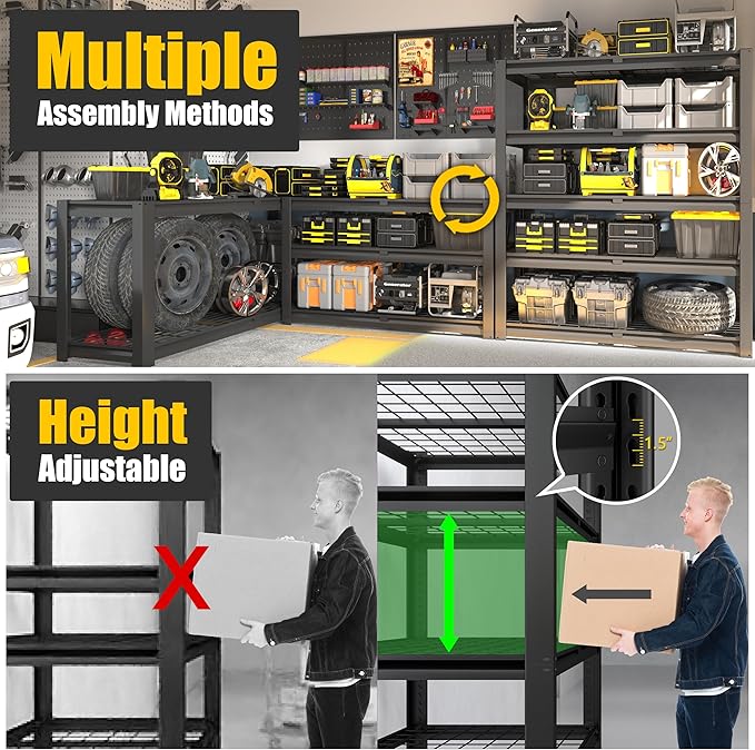 PrimeZone Heavy Duty Storage Shelves - 48" W X 18" D X 72" H Adjustable Garage Wire Shelving Unit, 5 Tier Industrial Metal Shelf Standing Utility Rack for Warehouse, Pantry, Basement, Black, 3 Pack
