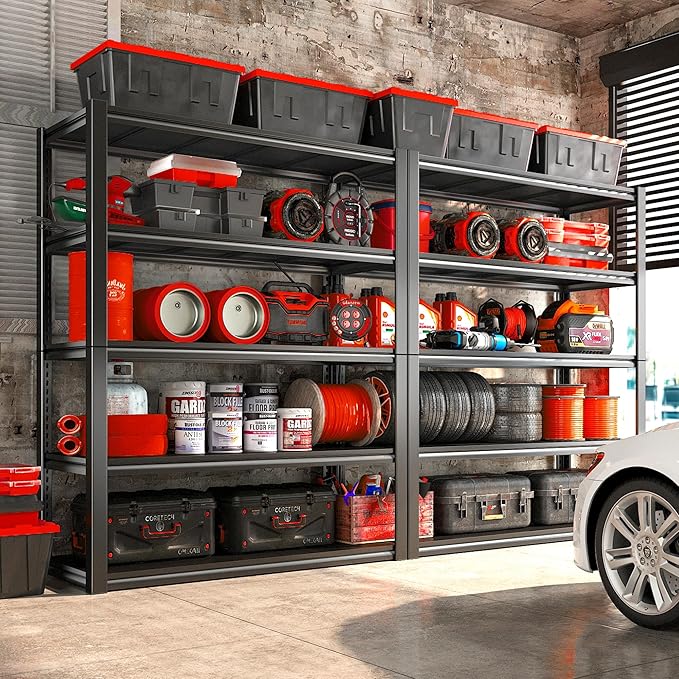 REIBII 48" W Garage Shelving 2500LBS Storage Shelves Adjustable Metal Shelving Heavy Duty Garage Shelves for Warehouse Pantry Basement 48" W x 72" H x 18" D, 2 Pack