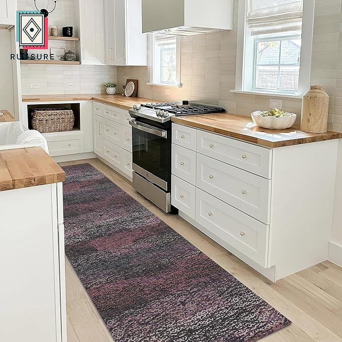 RUGSURE Washable Area Rug - 1/6 Thick - Stain & Water Resistant Non-Slip - Resistant Rug for Living Room, Bedroom, Nursery, Pet & Child Friendly, Vintage Charm Area Rugs (Burgundy, 2'6'' x 8')