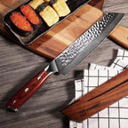 KEEMAKE Damascus Chef Knife 8 inch - Kiritsuke knife with Hammered Damascus Steel Blade Kitchen Knives, Pakkawood Handle Chopping Knife for Meat Cutting, w/Walnut Sheath
