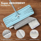 JOYMOOP Flat Mop, Microfiber Mops for Floor Cleaning and Wall Cleaner, 50" Mop with 13" Flat Head with a Microfiber Mop Pad - Pale Aqua