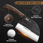 HOSHANHO 6.5 Inch Serbian Chef Knife, High Carbon Steel Meat Cleaver Knife for Meat Cutting, Handmade Forged Heavy Duty Butcher Knife with Full Tang for Home & Camping & BBQ Gift for Men