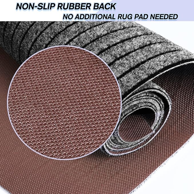 Custom Size Backed Non-Slip Area Rugs Runner, Easy Clean, Waterproof Runner Rugs for Hallway Entryway, Kitchen, Laundry, 3FT x 45FT, Gray Stripe