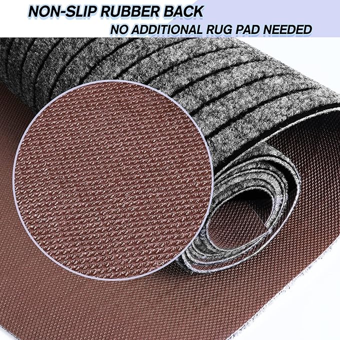 Custom Size Backed Non-Slip Area Rugs Runner, Easy Clean, Waterproof Runner Rugs for Hallway Entryway, Kitchen, Laundry, 4FT x 30FT, Gray Stripe