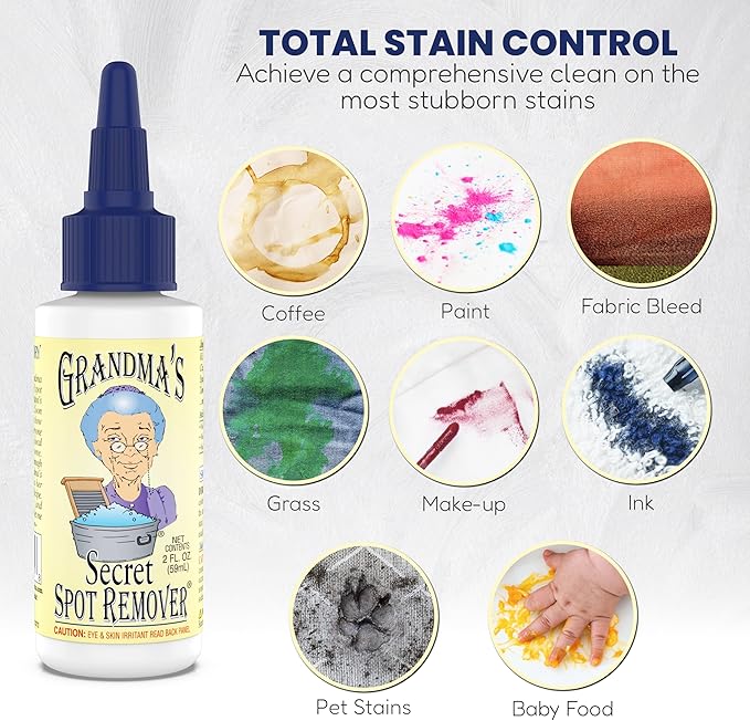 Grandma's Secret Spot Remover - Chlorine, Bleach and Toxin-Free Stain Remover - Stain Remover for Clothes - Fabric Stain Remover Removes Oil, Paint, Blood and Pet Stains – 2 Ounce, 6 Pack