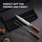 YOTSUBA Carving Knife and Fork Set, Meat Cutting Knife, Razor-Sharp German Stainless Steel Knives Fork Set with Ergonomic Wood Handle, Slicing Knives for Meats, BBQ & Vegetables