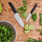 Kyocera Advanced Ceramics – Revolution Series 3-Piece Ceramic Knife Set: Includes 6-inch Chef's Knife; 5-inch Micro Serrated Knife; and 3-inch Paring Knife; Black Handles with White Blades