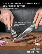 Steak Knives Set of 4, Ultra Sharp Non Serrated Kitchen Steak Knife 5 Inch - Damascus Steel & Resin Handle - Xuan Series(Jade Green)