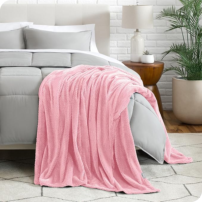 Bare Home Textured Fleece Blanket - Twin/Twin Extra Long - Ultra-Soft Lightweight for Bed, Sofa, and Couch - Luxury Microplush - Cozy Warm Blanket (Twin/Twin XL, Chevron Light Pink)