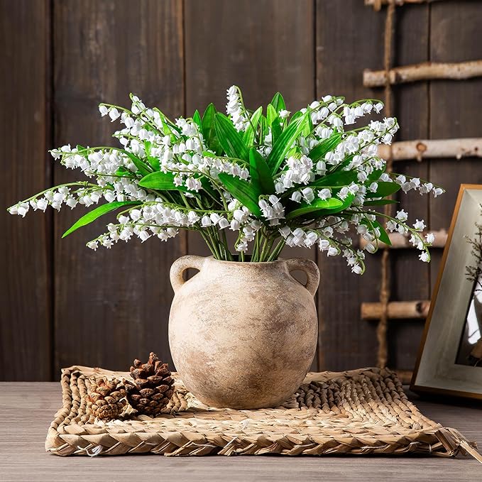 6 Inch Ceramic Vase, Terracotta Flower Vases, Vintage Porcelain Vase for Home Decor, Decorative Farmhouse Vase with hadle for Home Decor, Living Room, Shelf Decor, Farmhouse, Table, Lyeec