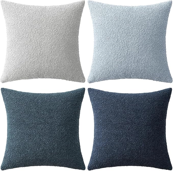 MIULEE Pack of 4 Decorative Textured Boucle Throw Pillow Covers 24x24 Inch Neutral Blue Accent Euro Sham Pillow Cases Couch Cushion Covers Modern Farmhouse Boho Chair Sofa Bed Livingroom Home Decor