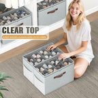 Budding Joy 2 Pack Shoe Organizer for Closet, Clear Foldable Shoe Storage Containers Adjustable Dividers Fits 16 Pairs,Shoe Storage Bins Baskets Boxes with Reinforced Handles Light grey