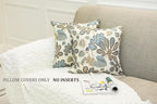 Mika Home Set of 2 Jacquard Tropical Leaf Pattern Throw Pillow Covers Decorative Pillowcase 20X20 Inches,Blue Cream