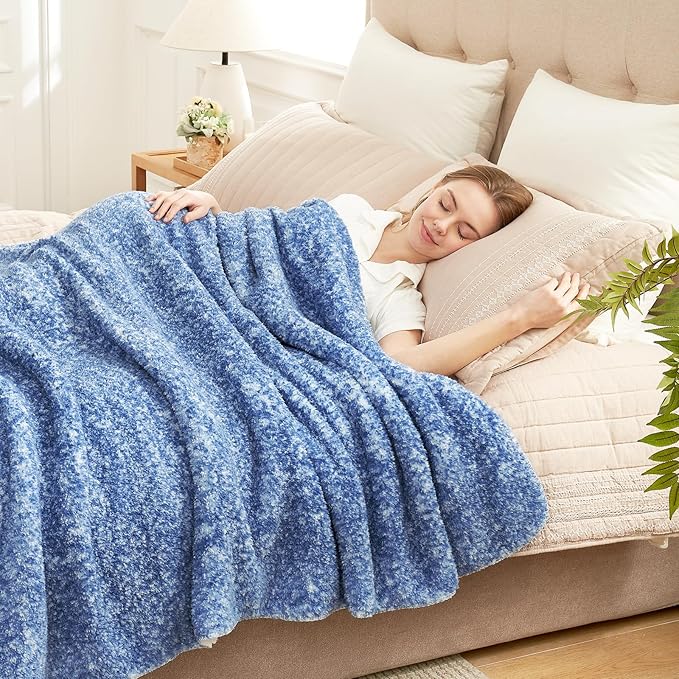Cozy Bliss Luxury Sherpa Throw Blanket for Couch, Premium Reversible Plush Thick Throw, Warm Cozy Soft Blanket for Home and Gifts (Mottled Navy Blue, 60" x 80")