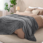 Bare Home Textured Fleece Blanket - Full/Queen - Ultra-Soft Lightweight for Bed, Sofa, and Couch - Luxury Microplush - Cozy Warm Blanket (Full/Queen, Ribbed Grey)
