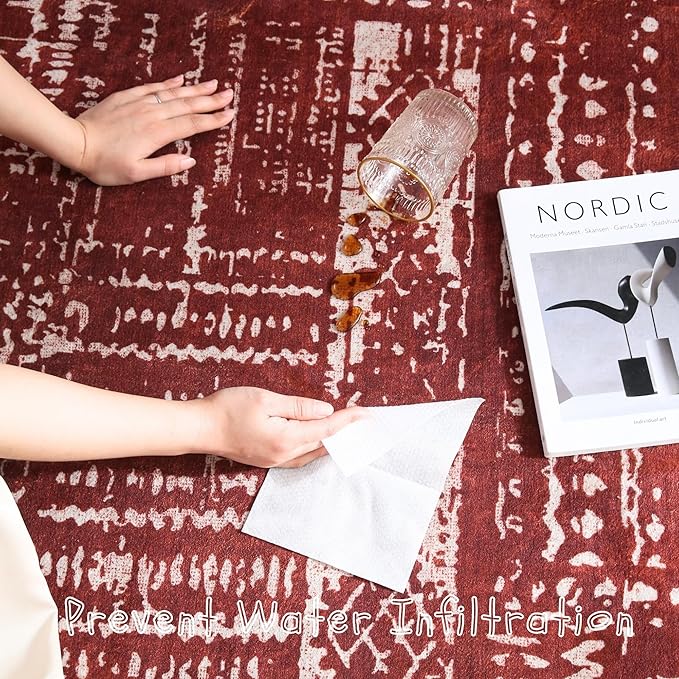 Rugcomf Living Room Rug 6x9 Rug Machine Washable Boho Area Rug Non Slip Moroccan Vintage Low Pile Large Rug for Living Room, Bedroom, Farmhouse, Dining Room, Kids Playroom(Terracotta)