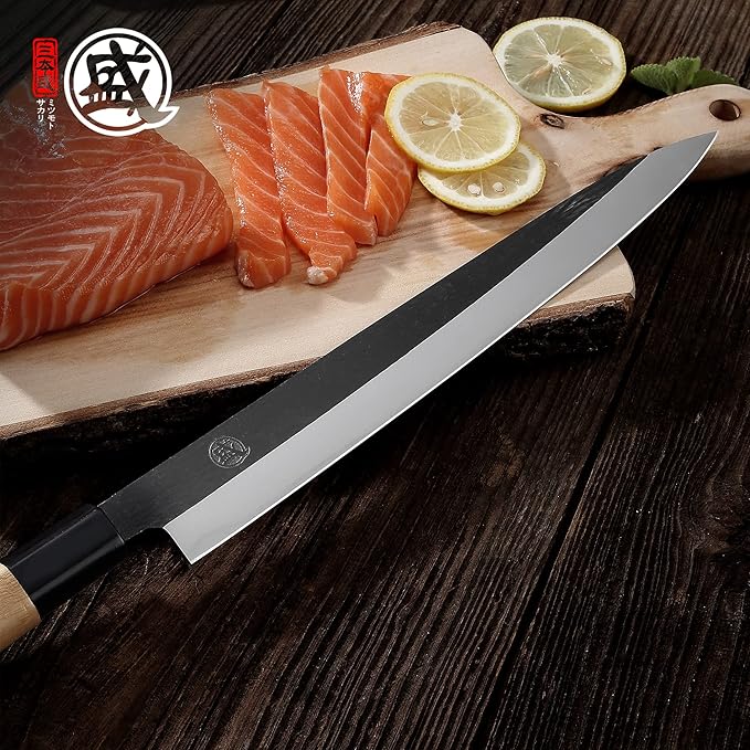 MITSUMOTO SAKARI 10 Inch Sashimi Knife, Single-Bevel Japanese Knife with Tungsten Alloy Steel, for Professional Sushi Cutting & Fish Filleting